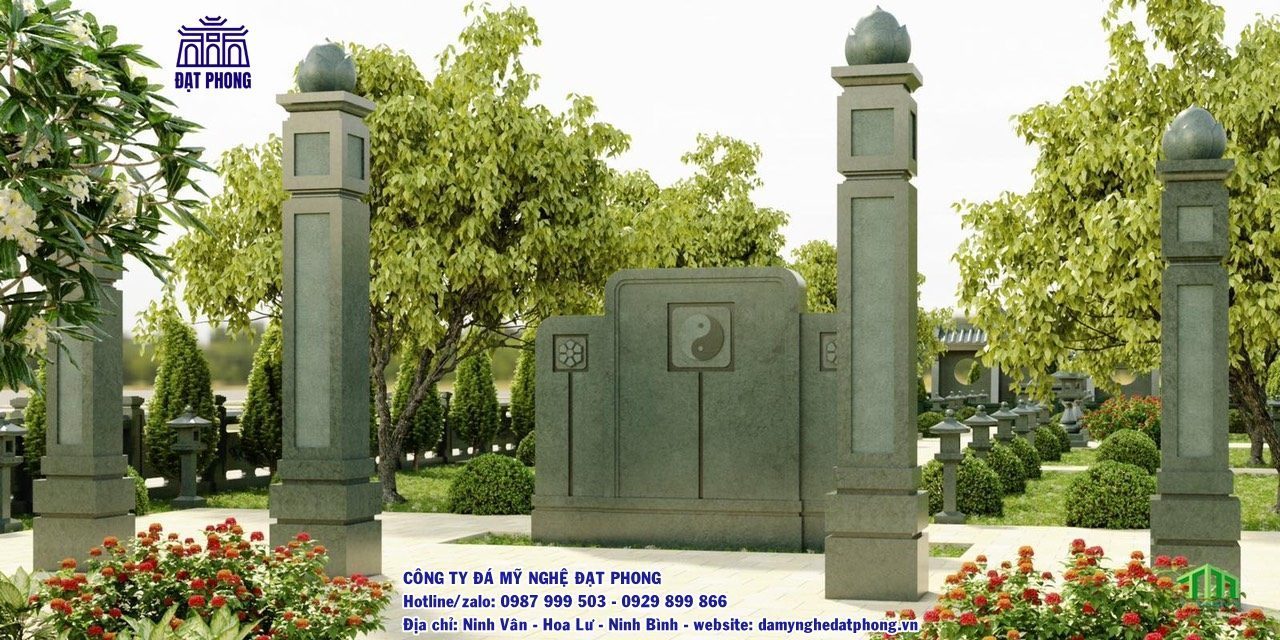 Bình phong đá đơn giản hiện đại đặt ngay trước cổng khu lăng mộ dòng họ